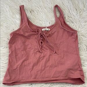 Catherines Pink Tie Front Crop Tank Top